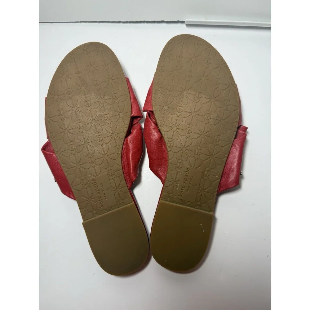 Kate Spade Marcella Leather Knotted Slip On Sandal In Red Sz 6 New